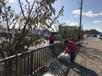 桜の公園桜の並木道の清掃